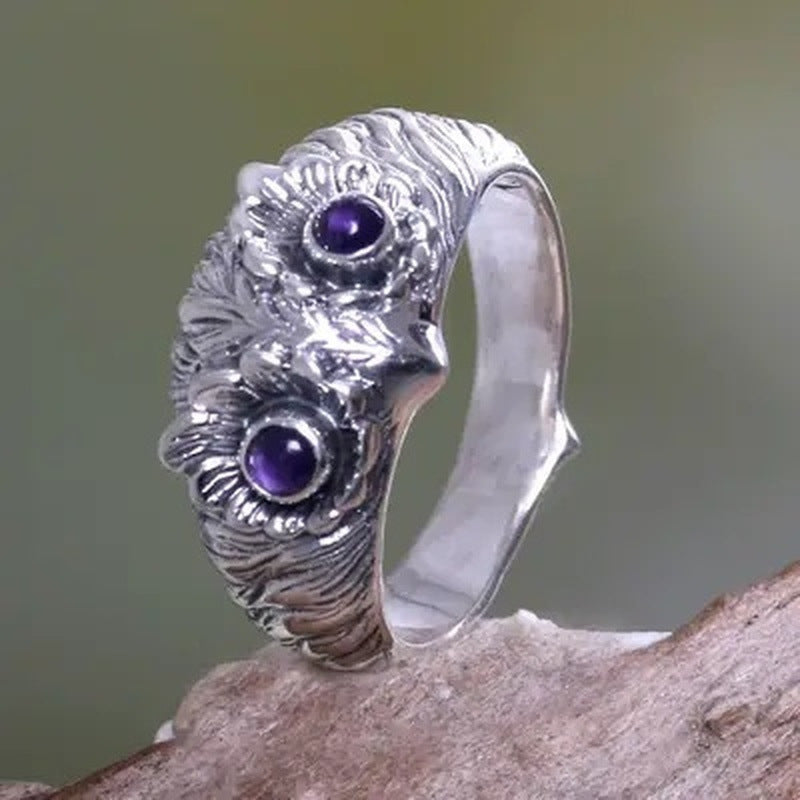 Retro Fashion Cute Purple Eyes Owl Ring