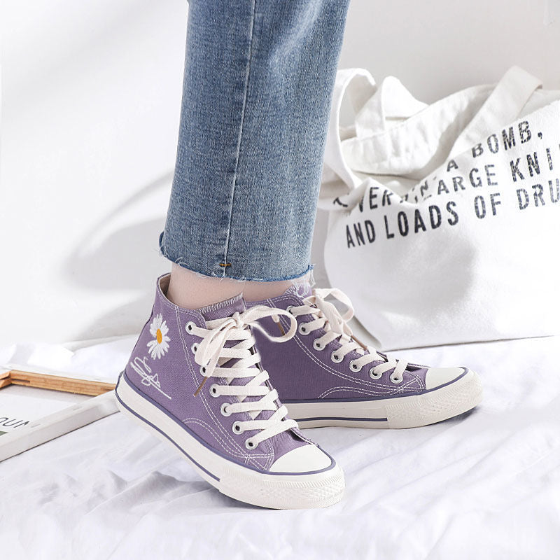 Purple Small Daisy High-top Canvas Shoes