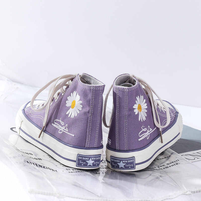 Purple Small Daisy High-top Canvas Shoes