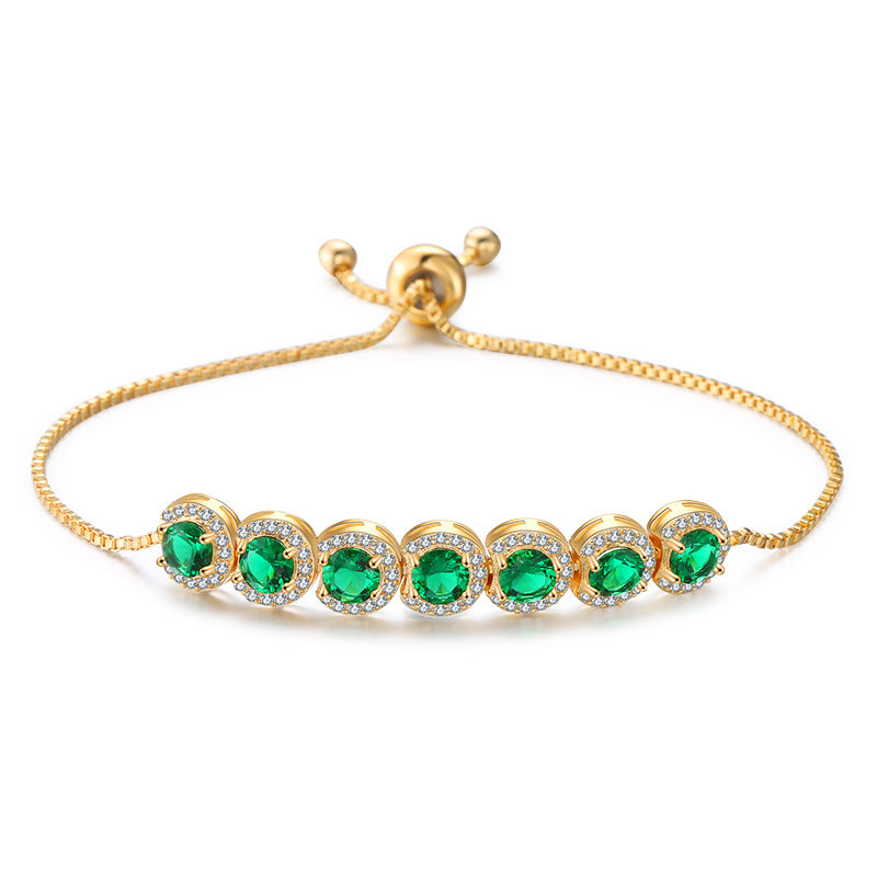 Emerald Zircon Adjustable Bracelet Women