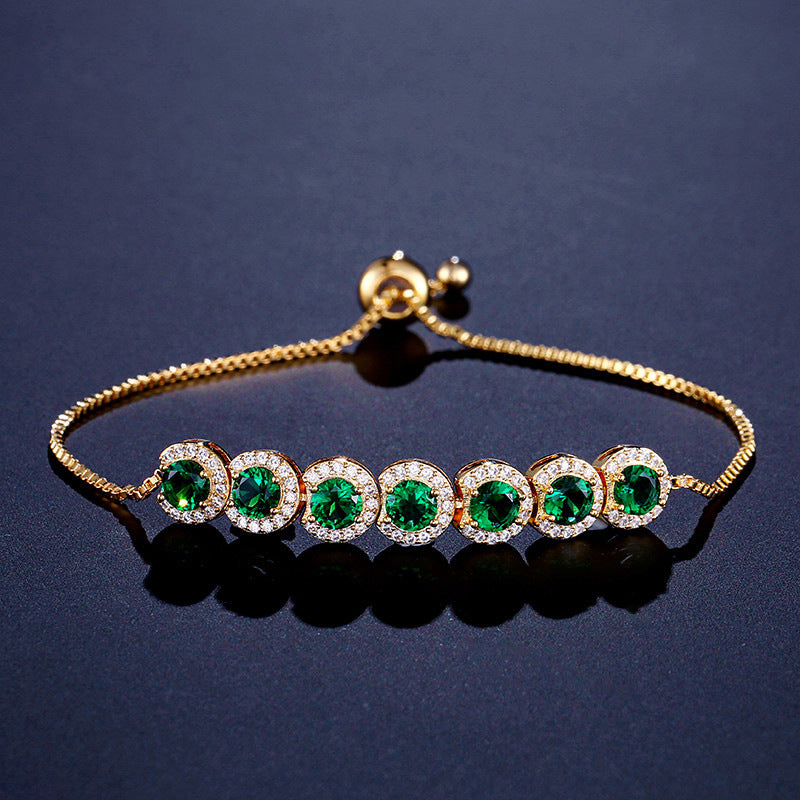 Emerald Zircon Adjustable Bracelet Women