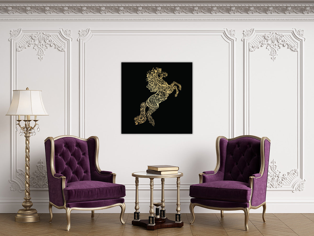 "Black and Gold Wall Art for Living Room (Horse) "