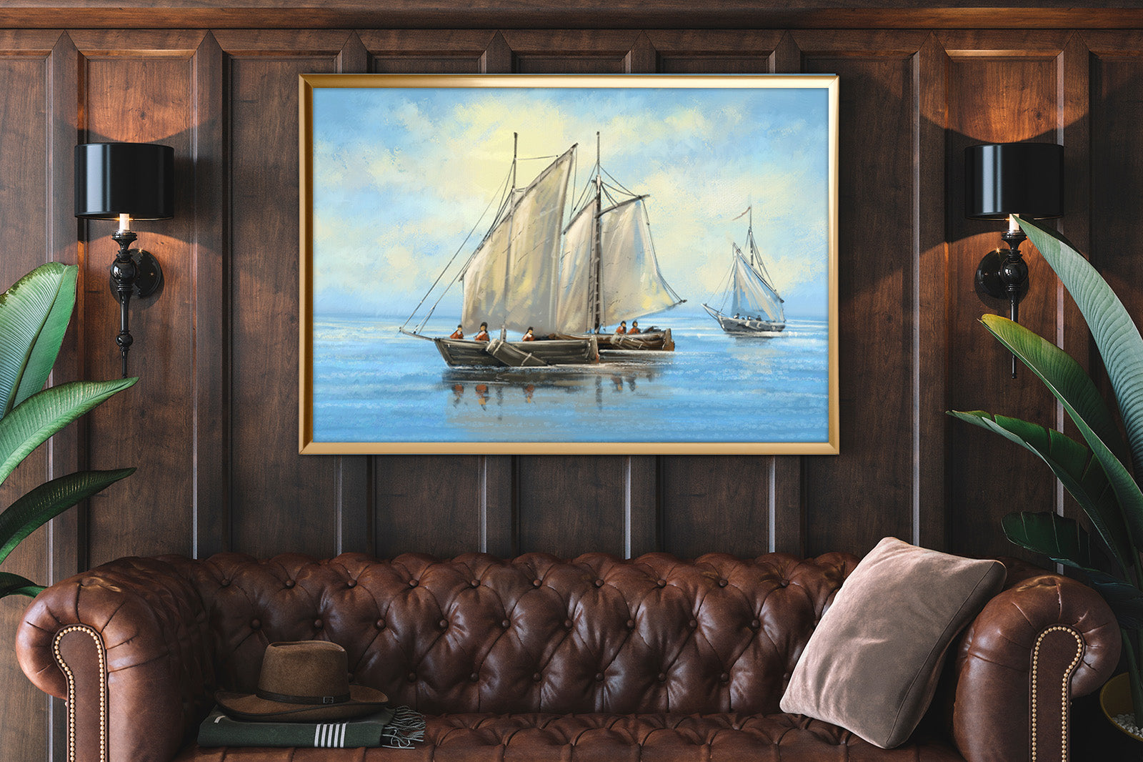 لوحة جدارية كلاسيك مركب شراعي في بحر