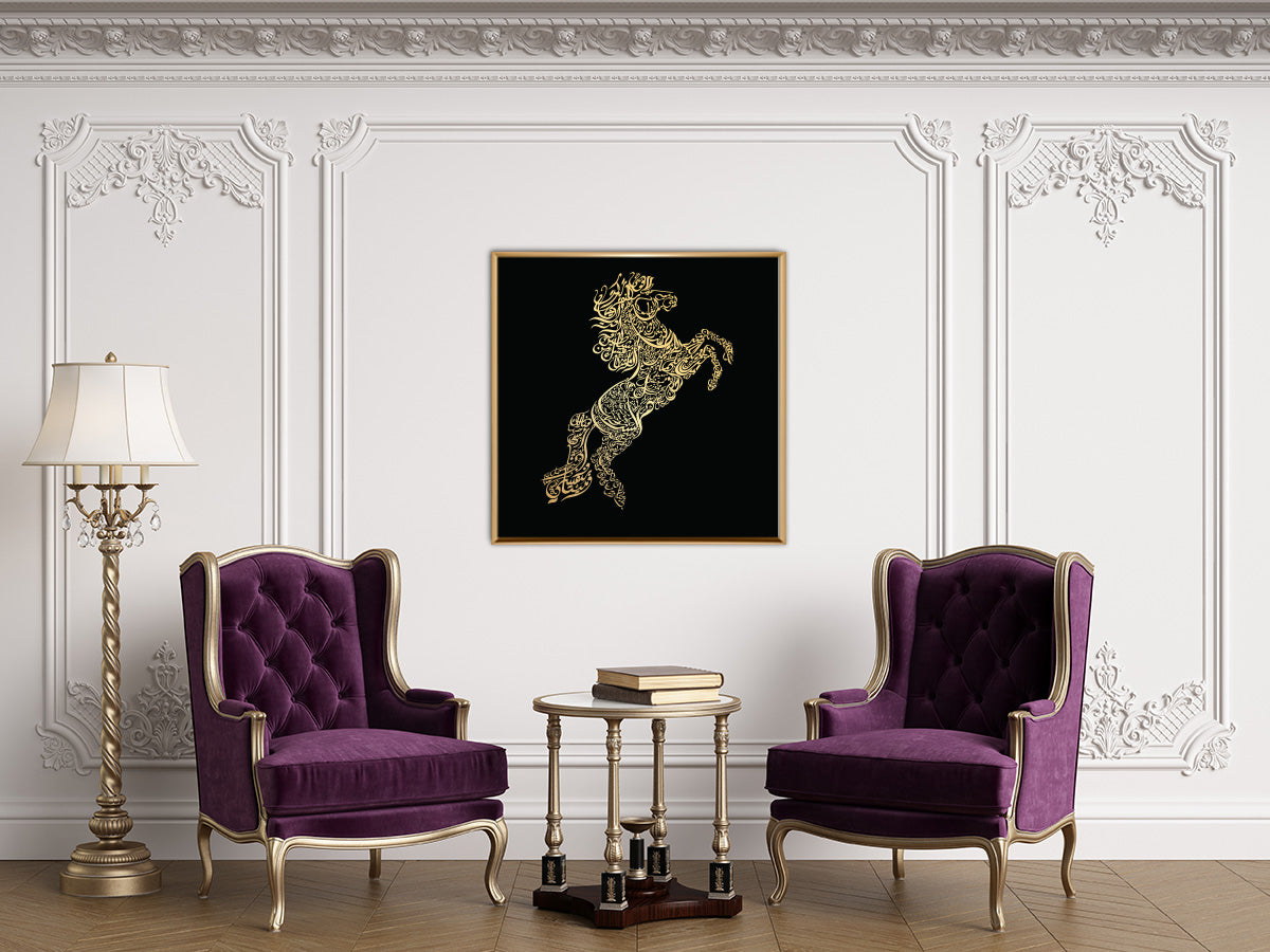 "Black and Gold Wall Art for Living Room (Horse) "