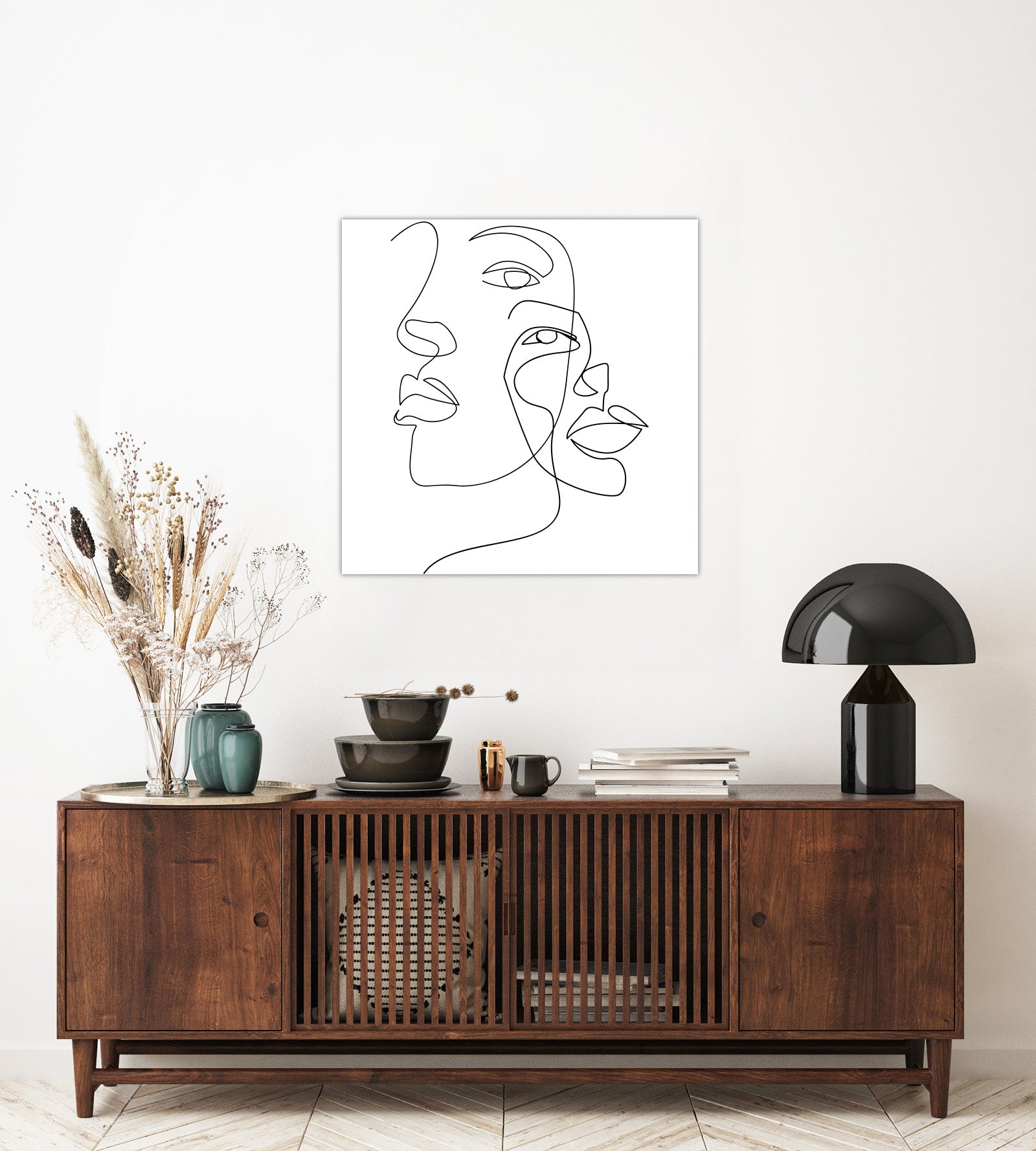 "Line Art Wall Painting (Two Overlapping Faces) "