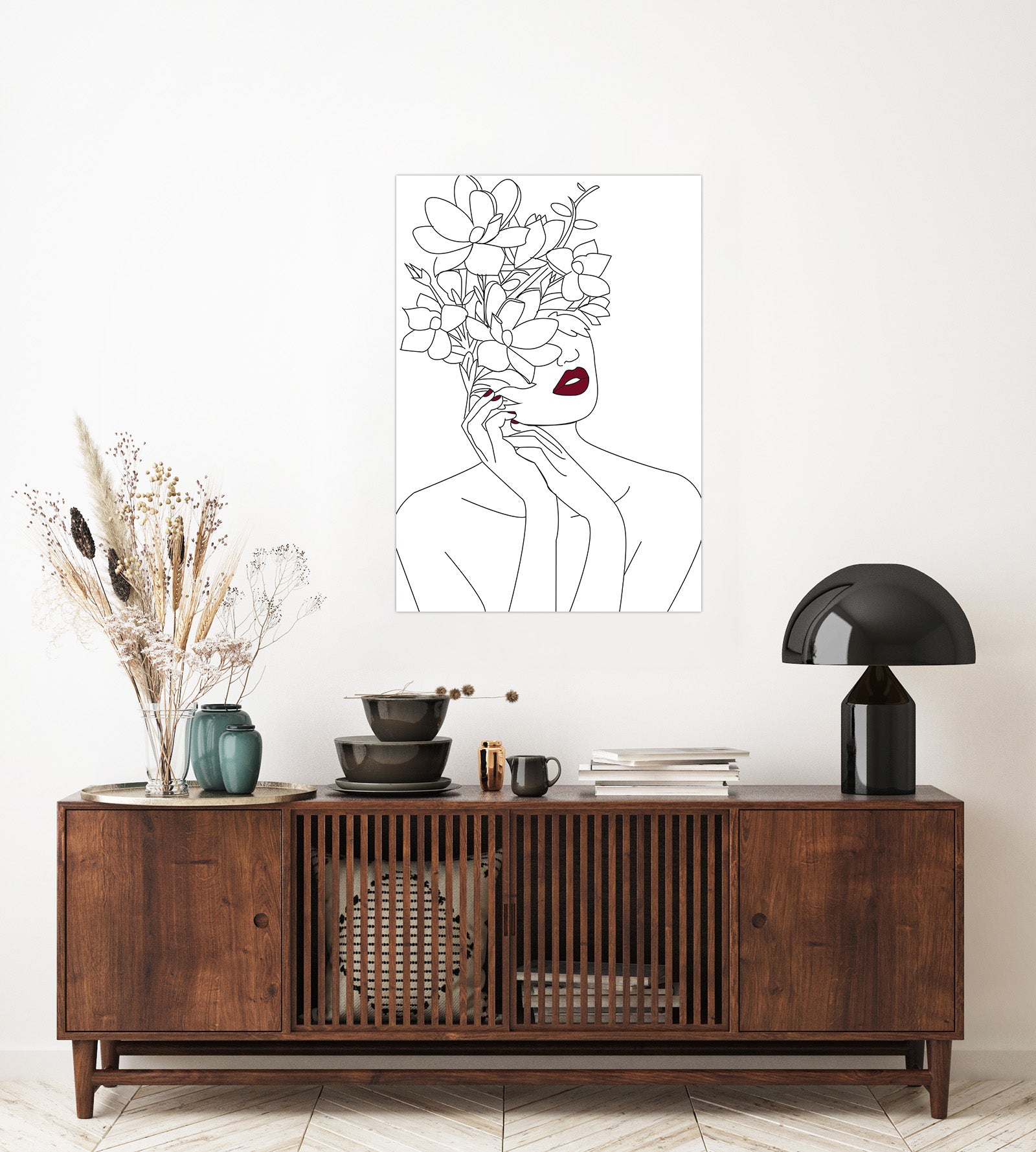 "Line Art Large Wall Painting (Woman and Flowers) "