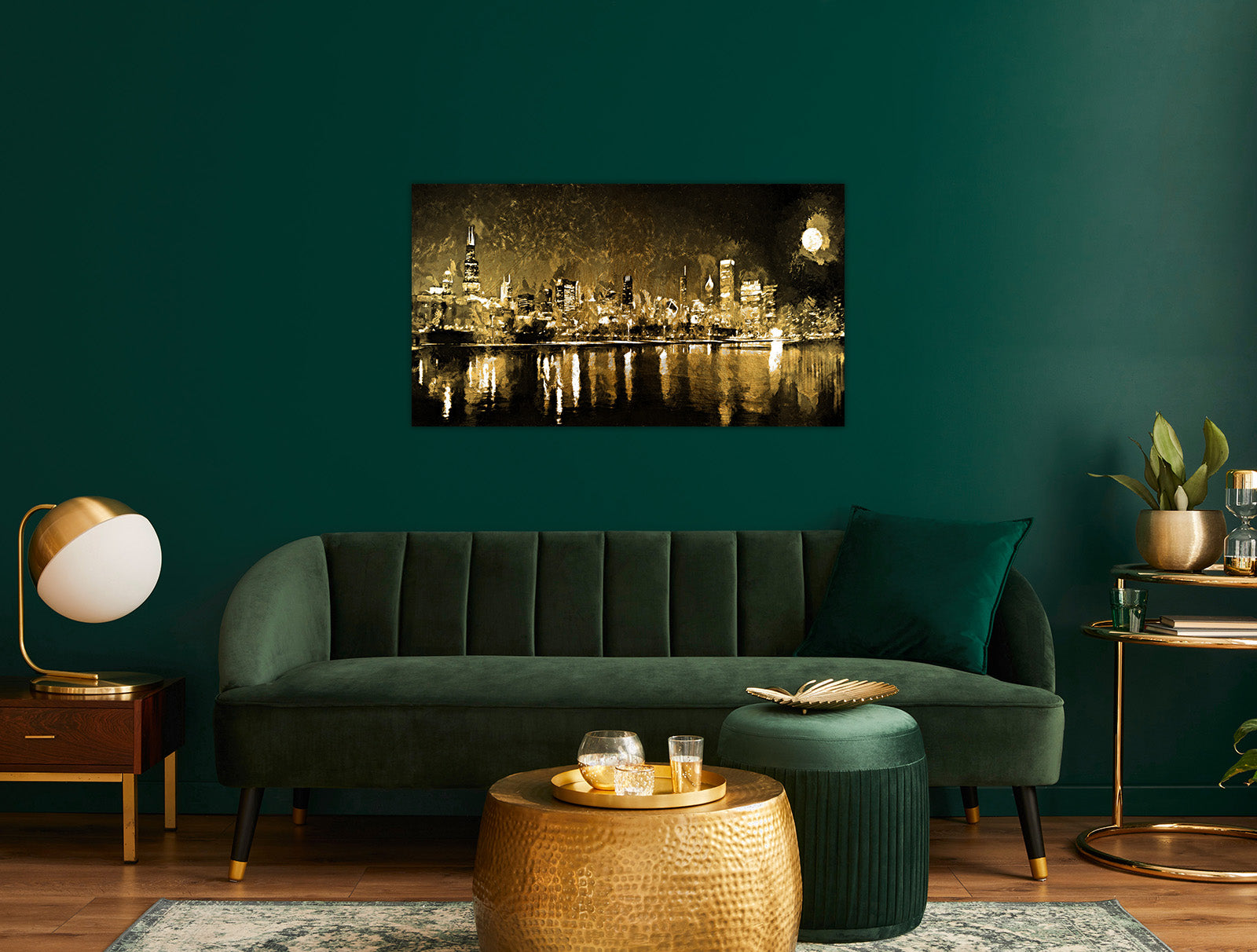 Black and Gold Wall Painting (City On River)