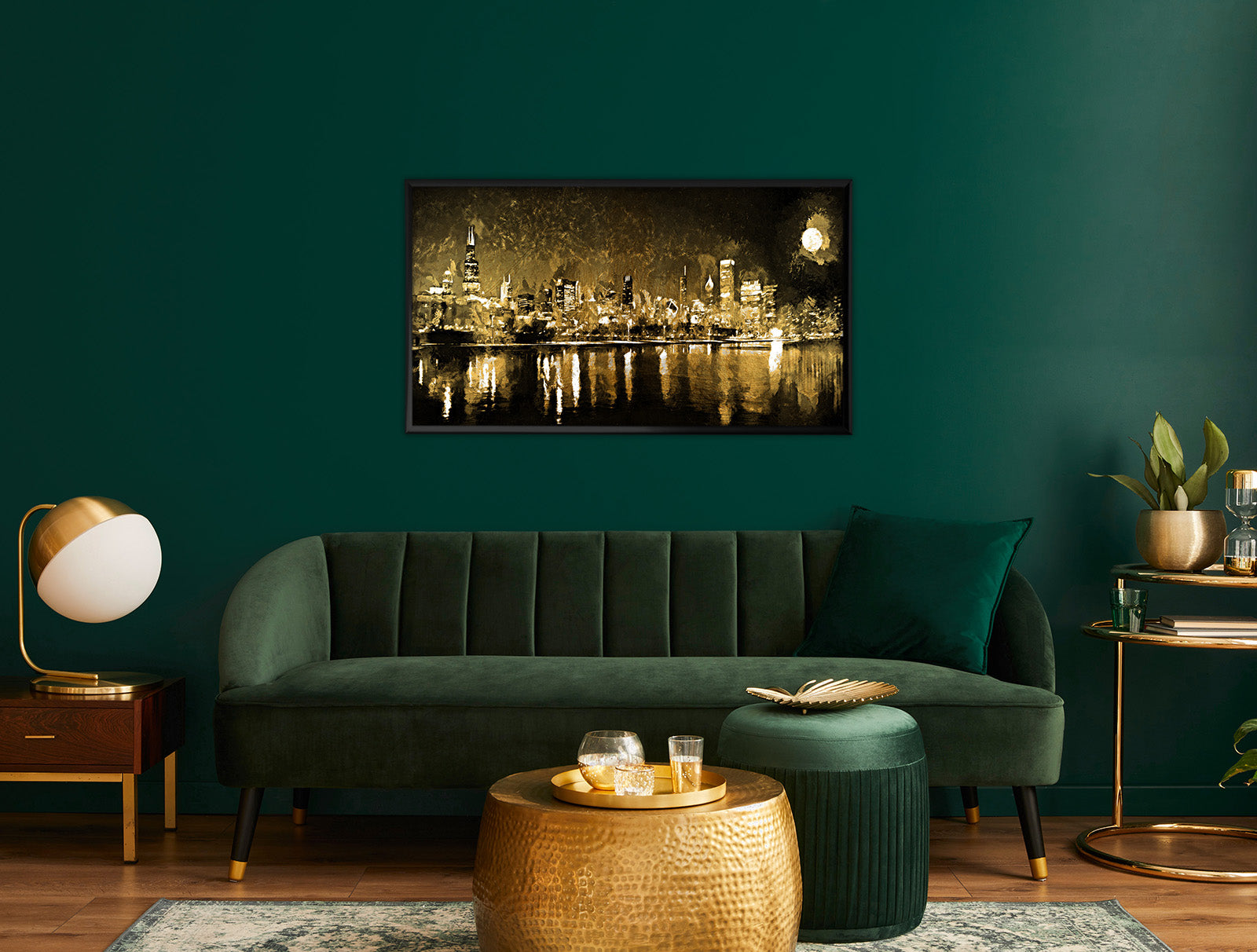 Black and Gold Wall Painting (City On River)