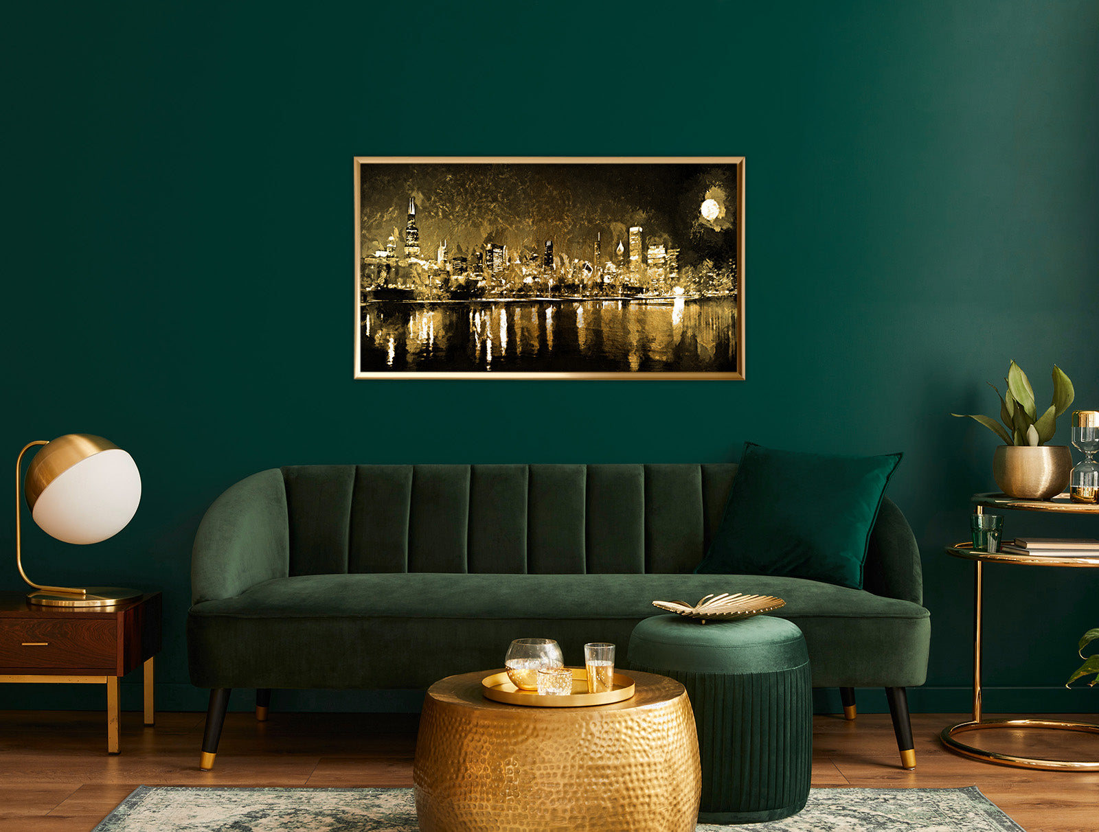 Black and Gold Wall Painting (City On River)