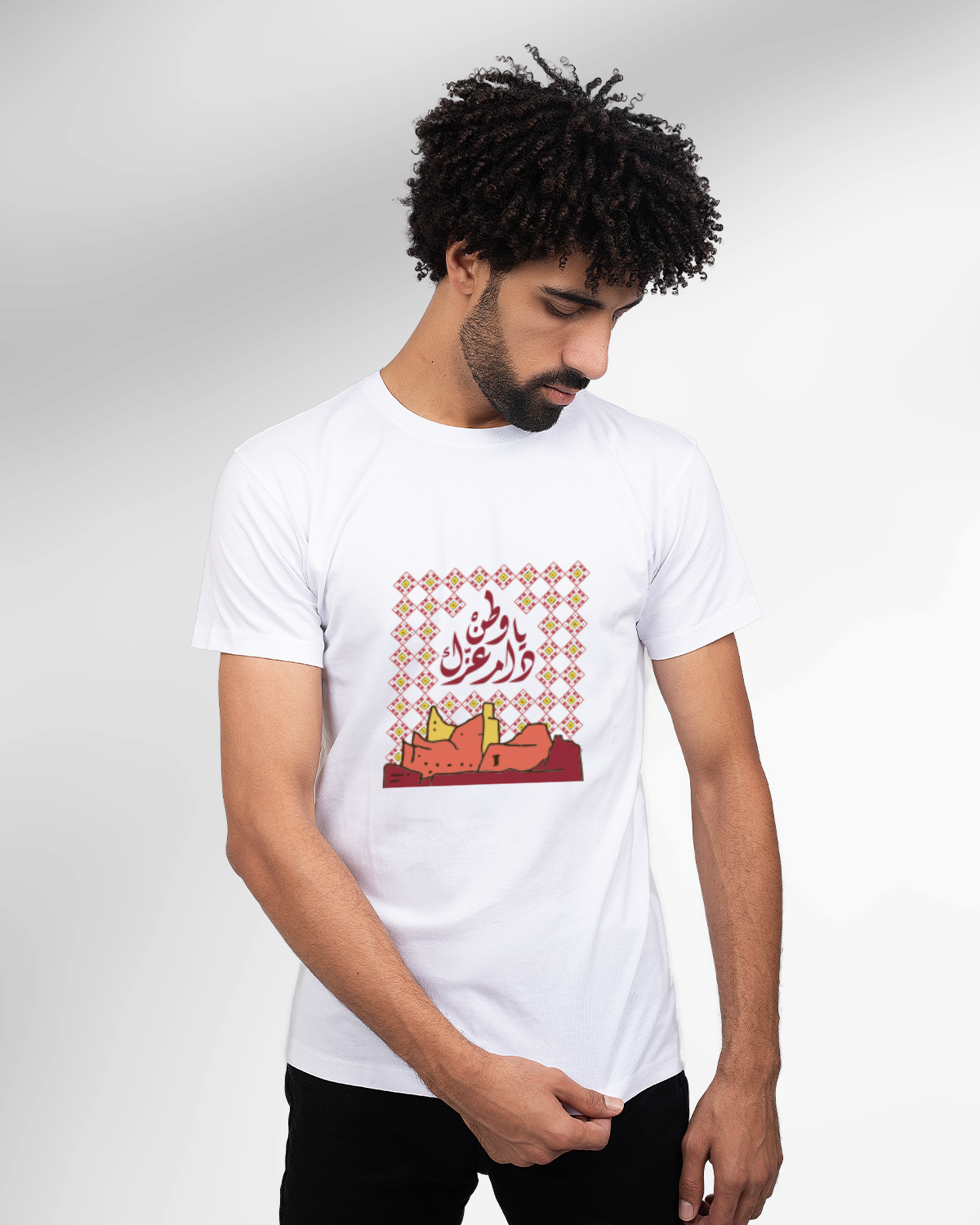 Men's Foundation Day T-shirt (Ya Watan Dam Eizk With Sadu Pattern)