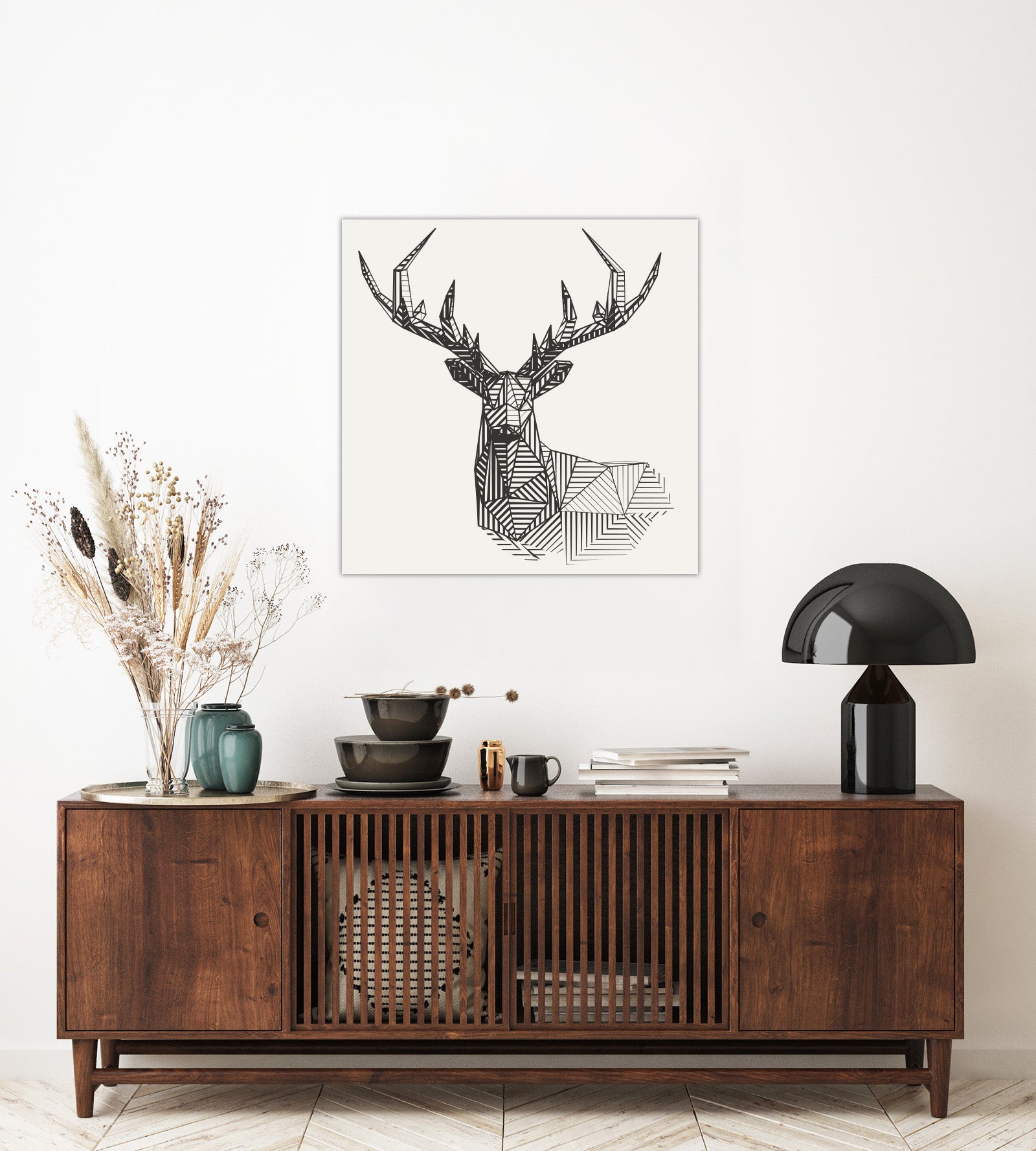 Line Art Large Canvas Wall Painting (Deer)