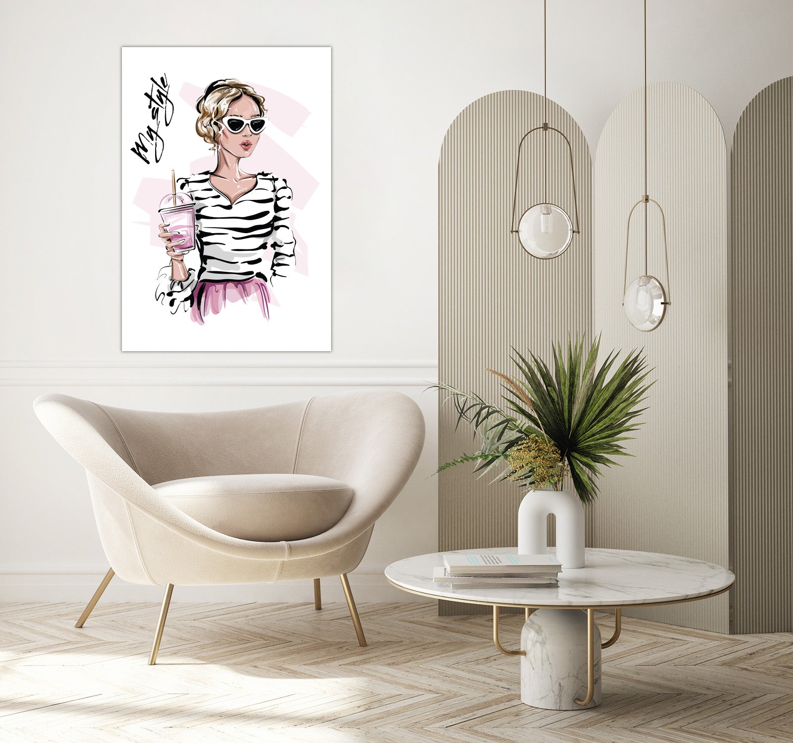 Wall Art for Living Room (a Girl Wearing a Shirt and Sunglasses)