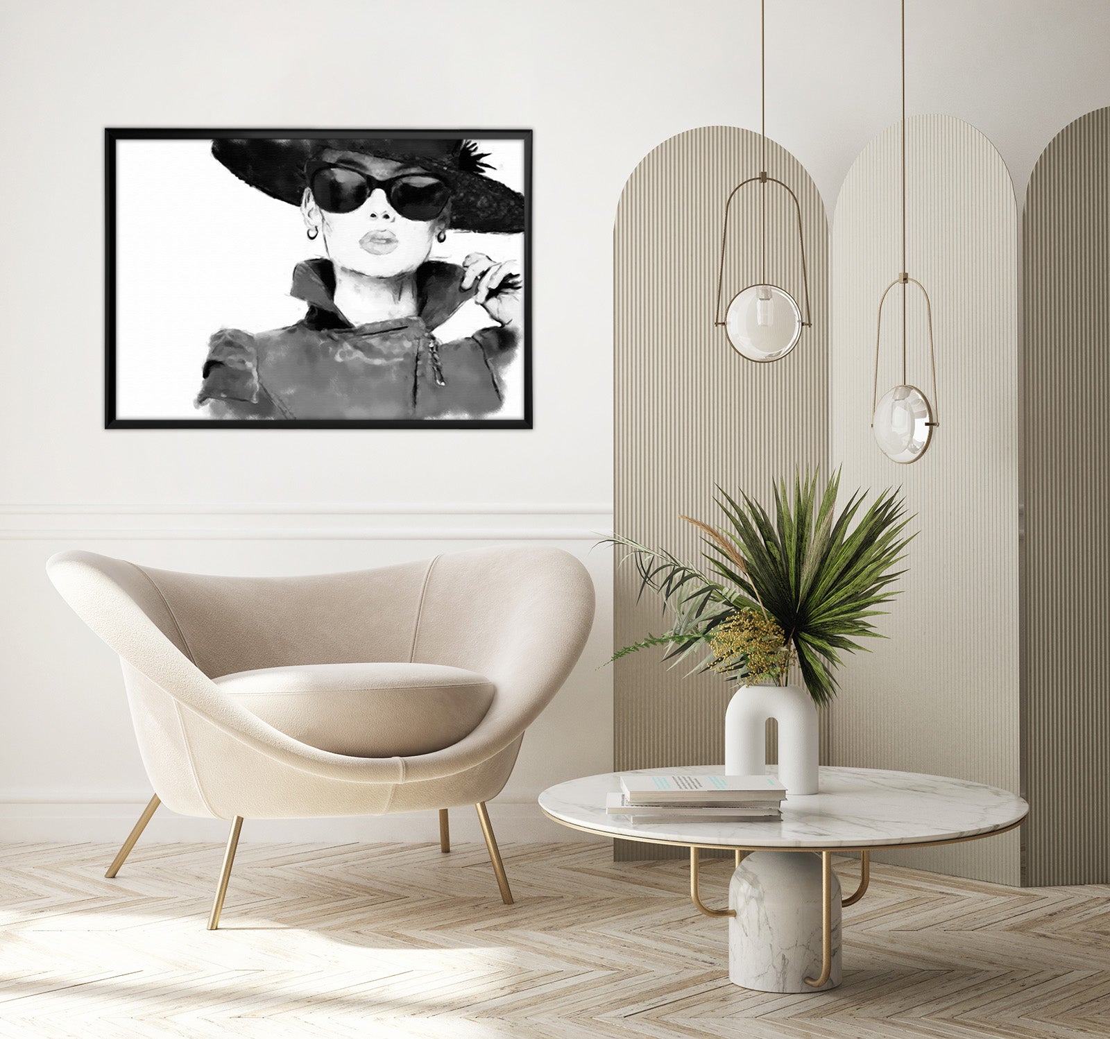 "Canvas Wall Art ( A Woman Wearing an Elegant Hat and Sunglasses) "