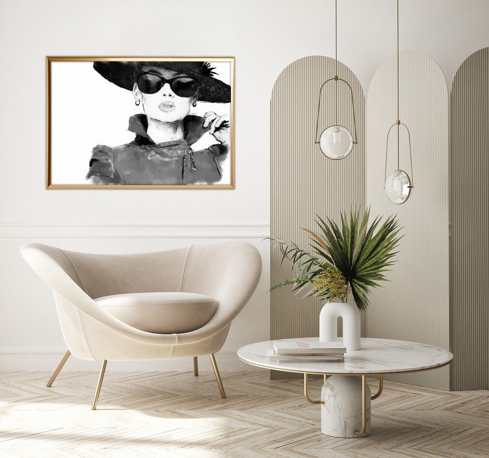 "Canvas Wall Art ( A Woman Wearing an Elegant Hat and Sunglasses) "