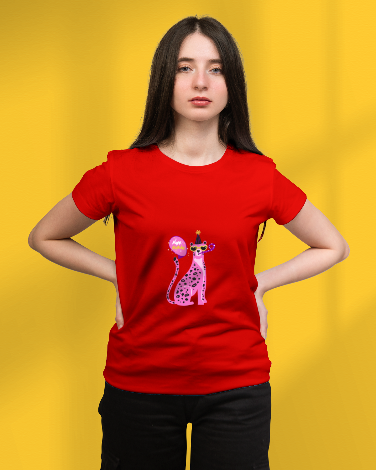 Women's T-shirt (Happy Birth Day Pink Dog)