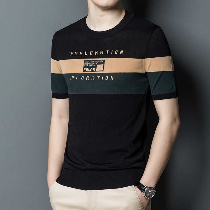 2021 Summer New Short-sleeved Men's Knitted T-shirt Men's Boy Tide Brand Printed Casual T-shirt