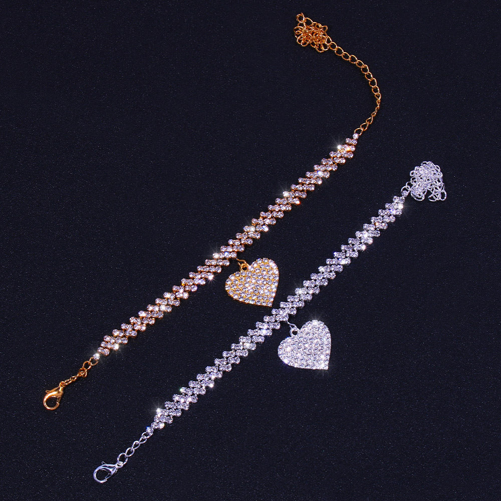 Anklet for women with love pendant and rhinestone