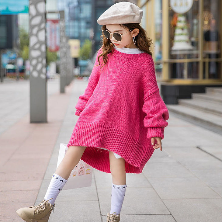 Big Kids' Pullover In Solid Color Loose Knit Sweater