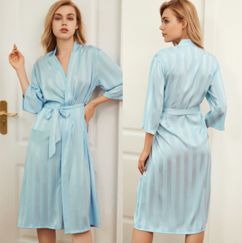 Satin Summer Thin Style Can Be Worn Outside Vertical Striped Pajamas