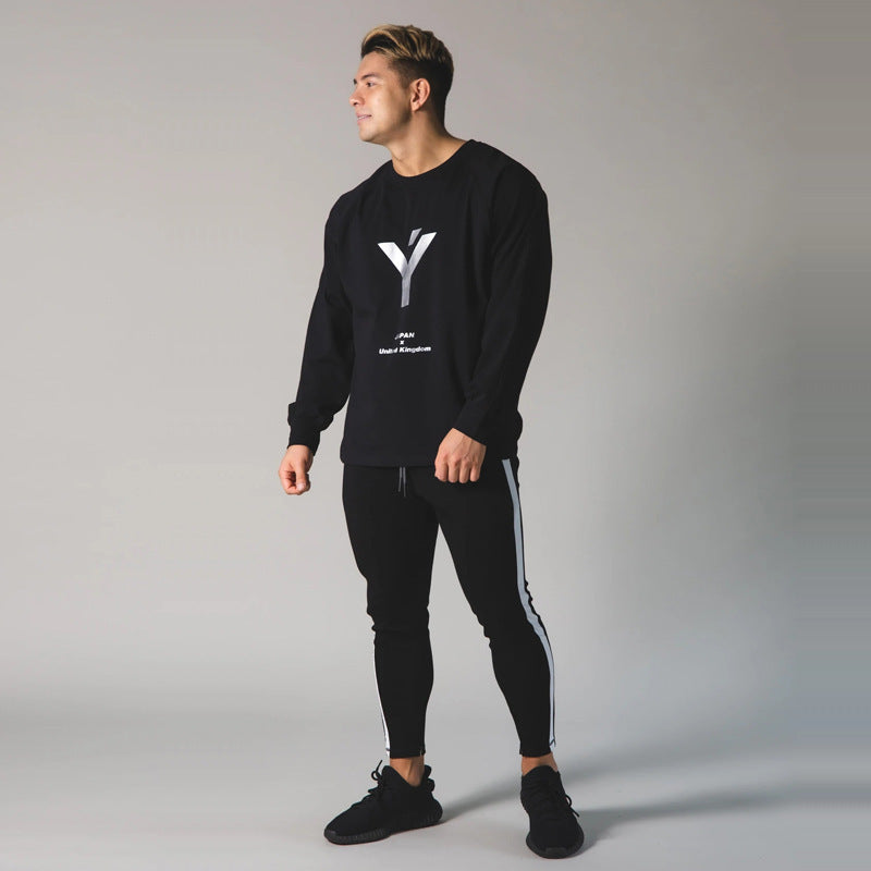 Long Sleeve Bottoming Shirt Sports Fitness Men's Casual Korean Style Round Neck