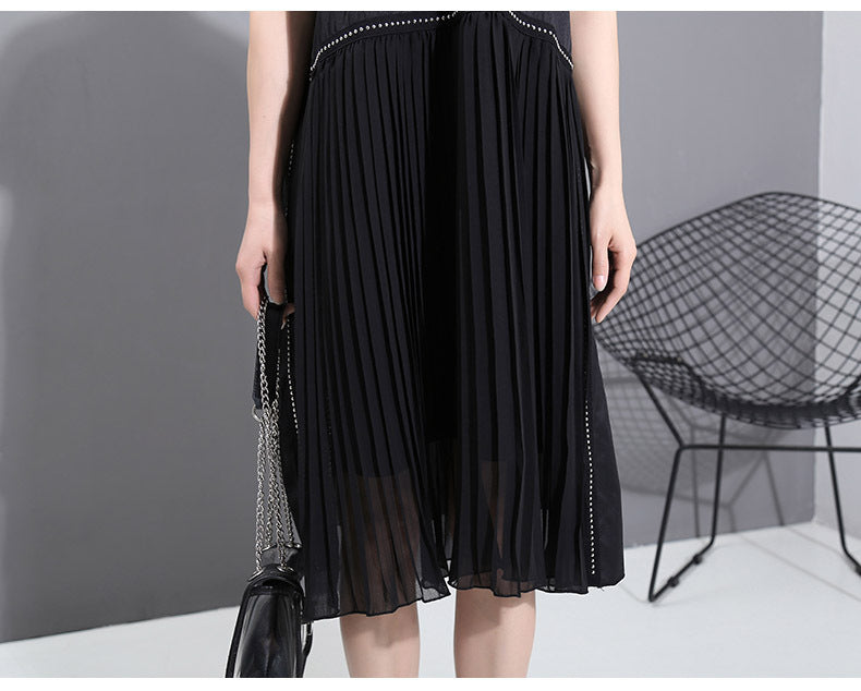 Japanese Trend Women's Chiffon Pleated Midi Skirt Slim Dress
