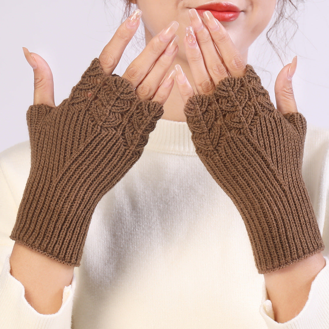 Autumn And Winter New Female Students Fashion All-match Knitted Warm Half-fingerless Gloves
