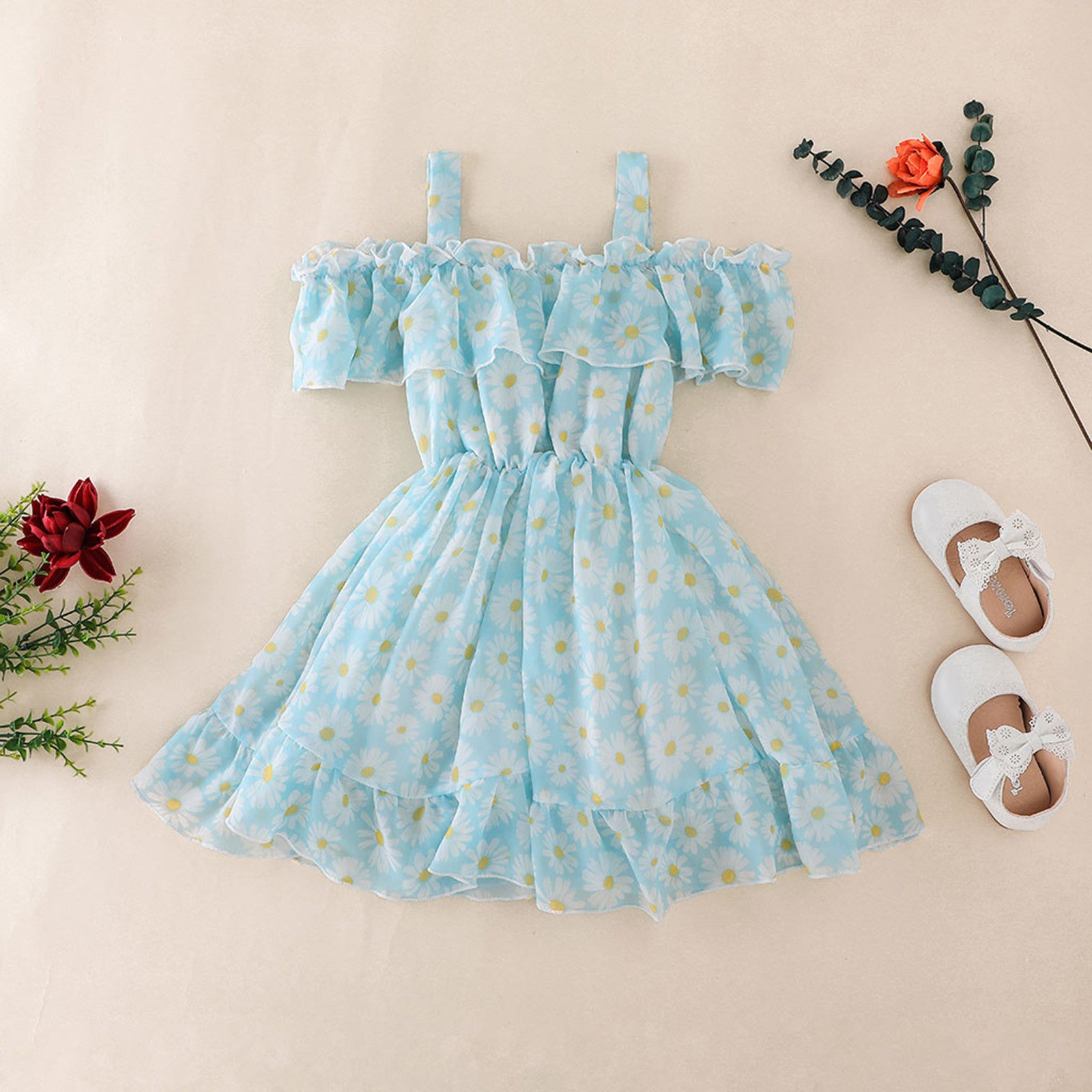 Summer Girl's Floral Suspender Princess Dress