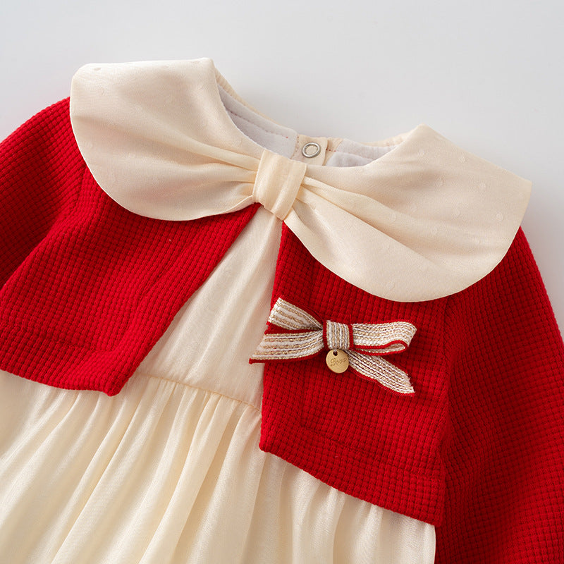 Baby Red Shawl Long-sleeved Romper