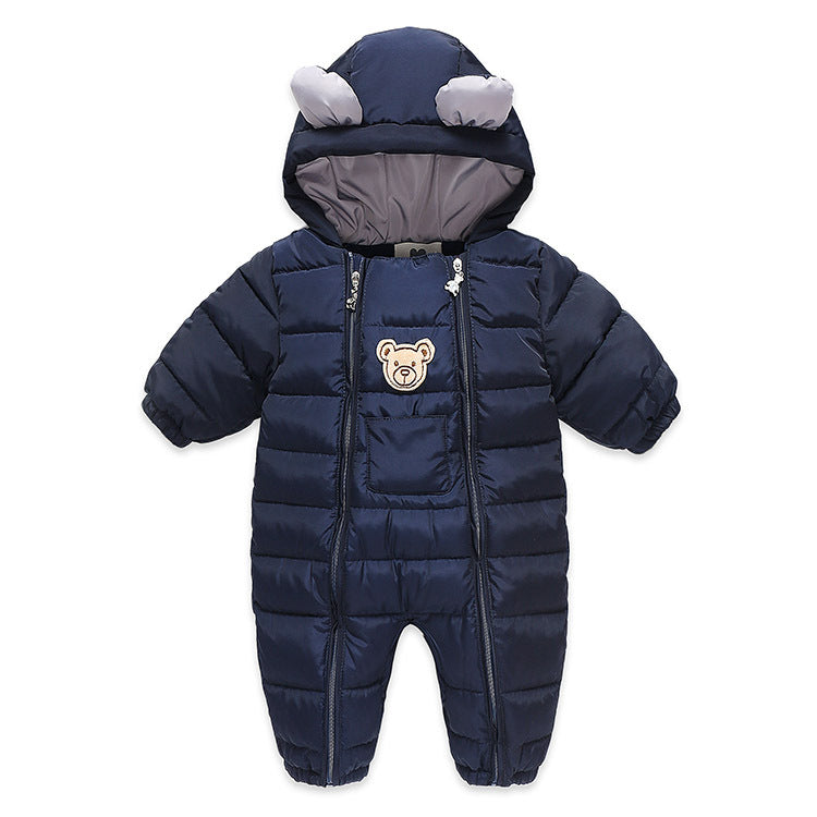 Cartoon Patches Boys And Girls Hooded Romper Jumpsuit