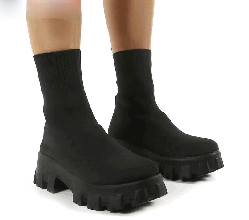 Mid-heel European And American Mid-tube Boots Set Foot Large Size Boots