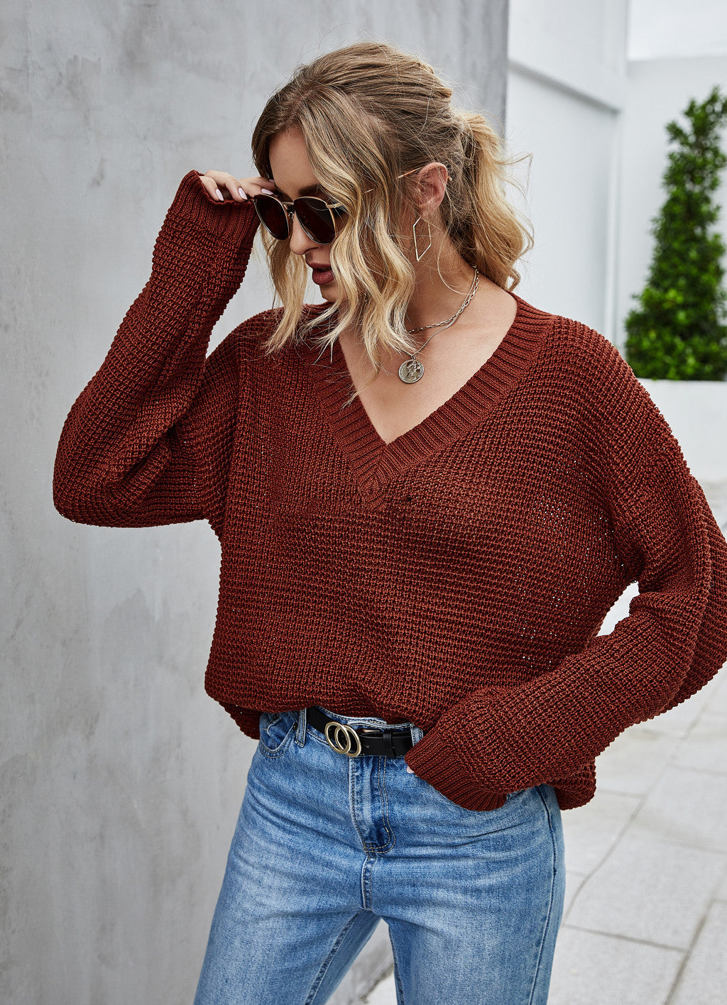 Knitwear Net Red Solid Color Bottoming Shirt