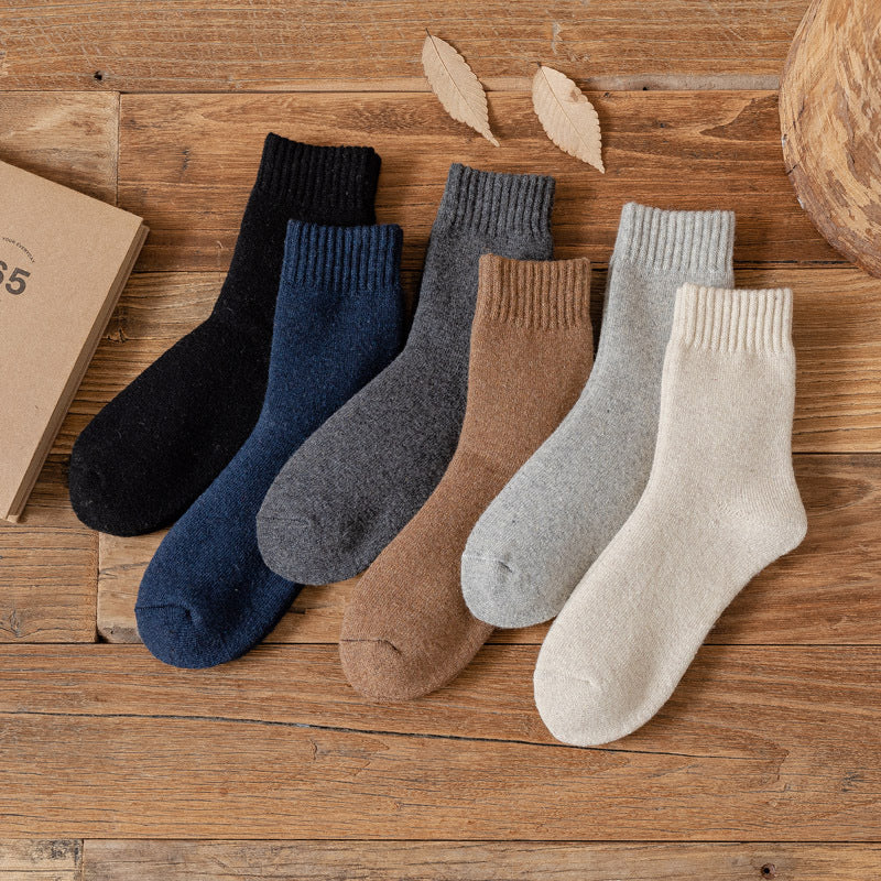 Men's Winter Cold-resistant Thickened Warm Wool Socks Solid Color Middle Tube