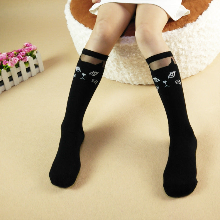 Medium High Socks Cartoon Cat Head Lace Mesh Stockings