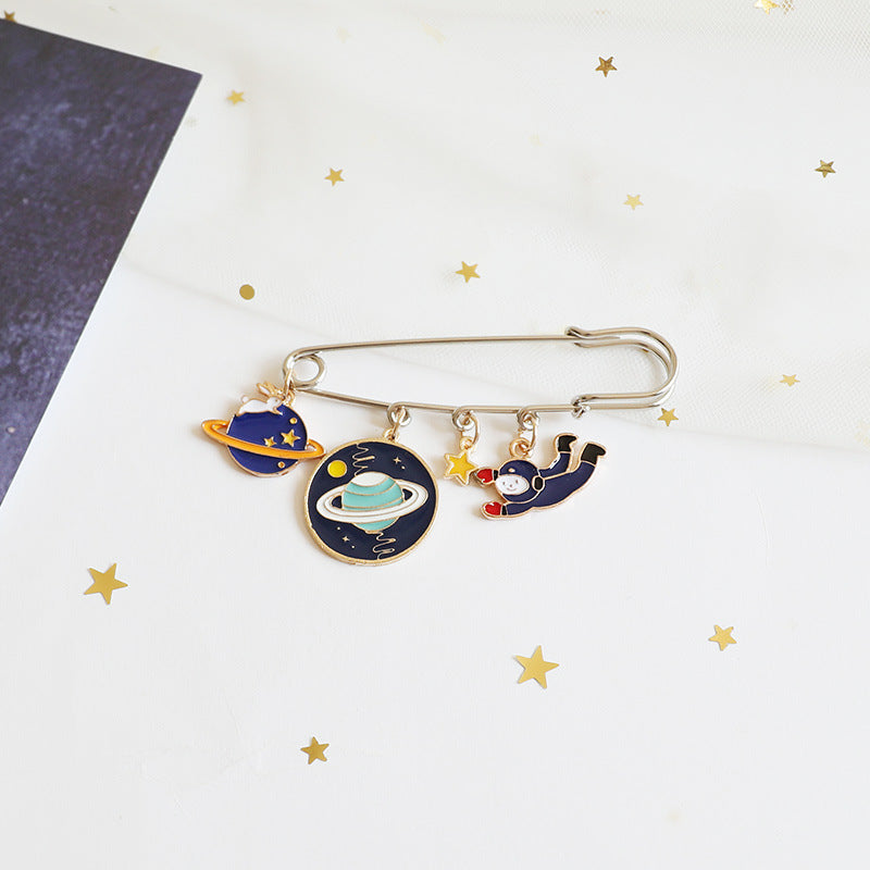 Starry Sky Series Dripping Saturn Moon Astronaut Cat Brooch Badge Coat Collar Pin Bag Accessories