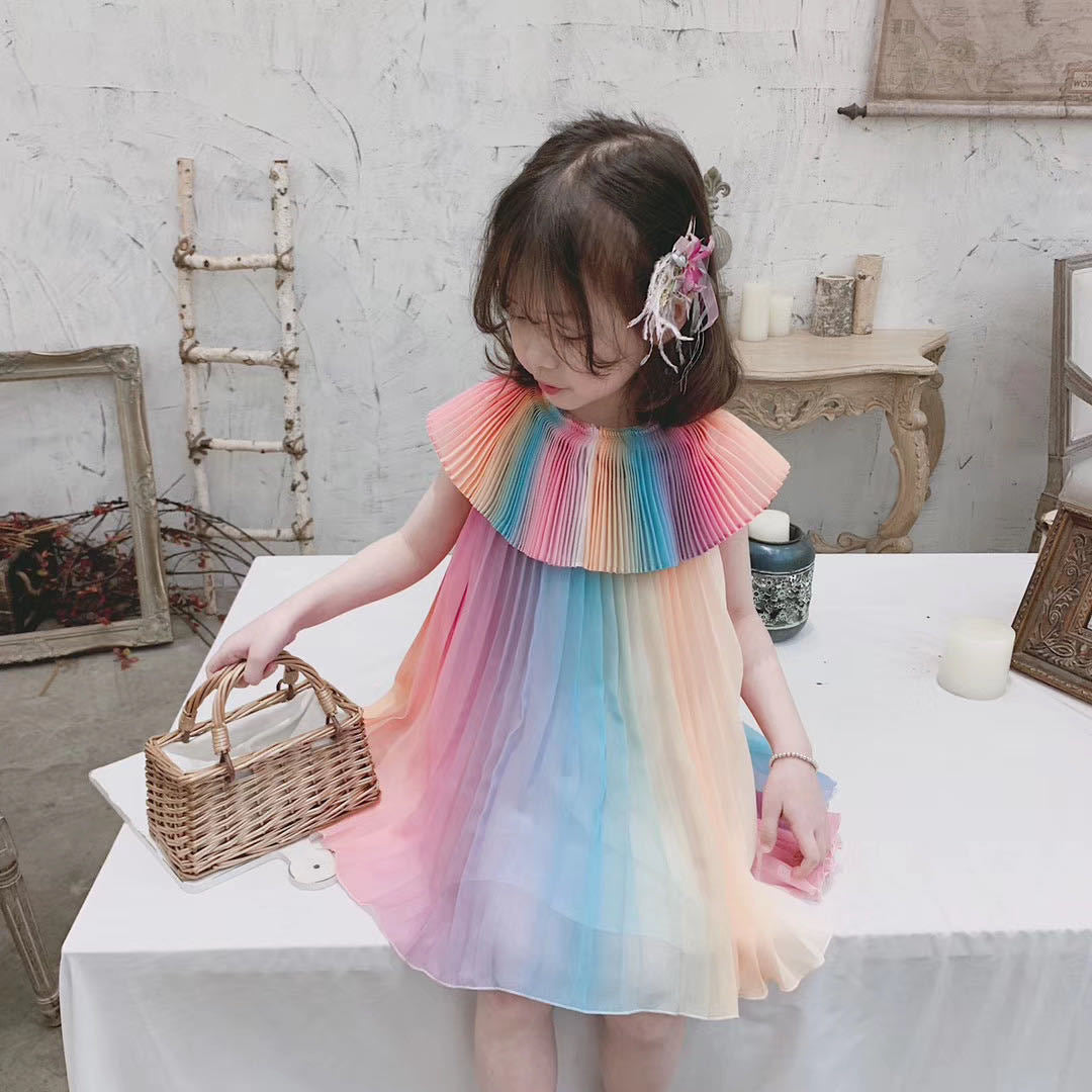 Girls rainbow chiffon pleated dress