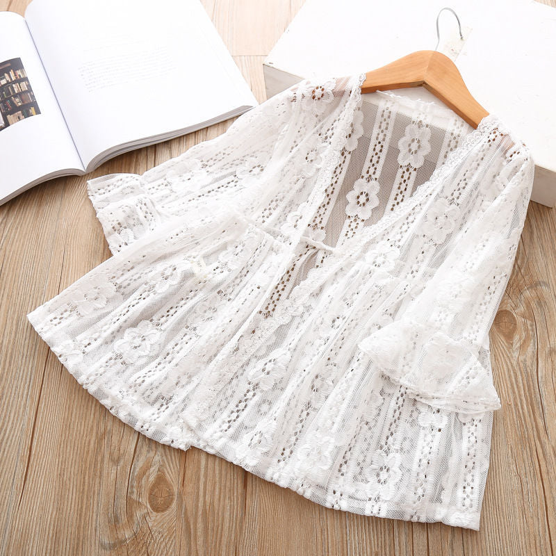 Lace sleeve baby sun protection shirt
