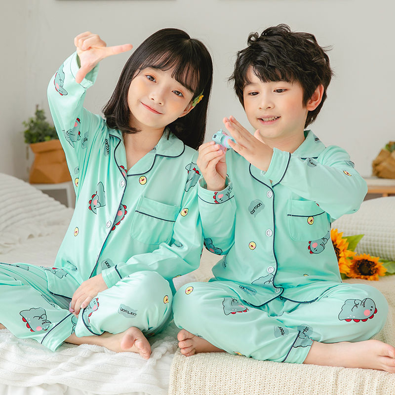 Cute Cartoon Boys And Girls Lapel Pajamas Set