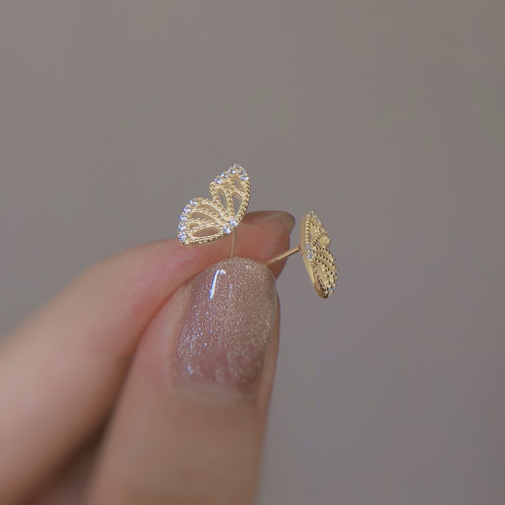 925 Silver Needle Stud Earrings Female Single-winged Butterfly Hollow