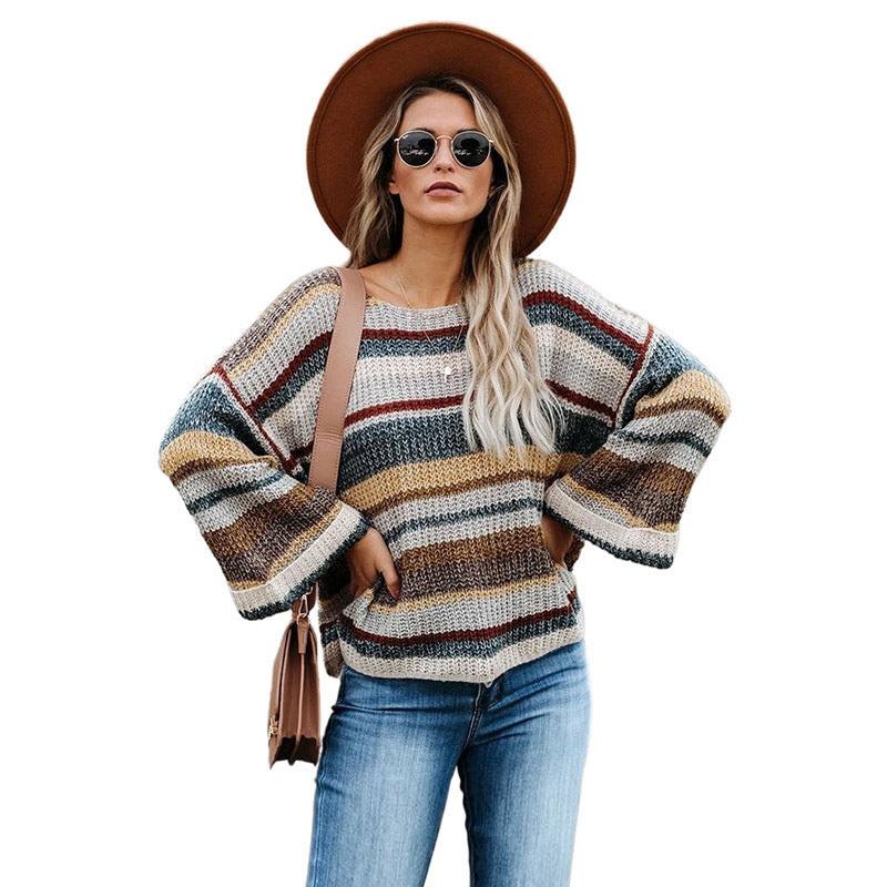 Round neck pullover sweater women