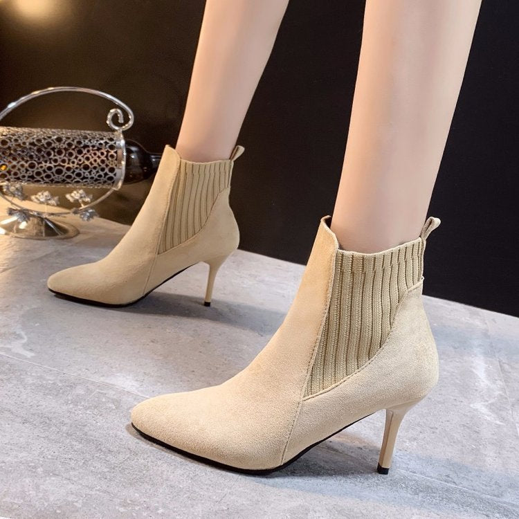Women's High-heeled Stiletto Point-toe Stretch Martin Boots