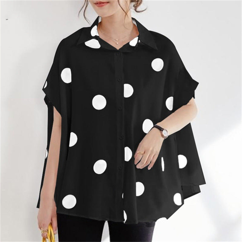 Women's Printed Polka Dot Short Sleeve Loose Shirt