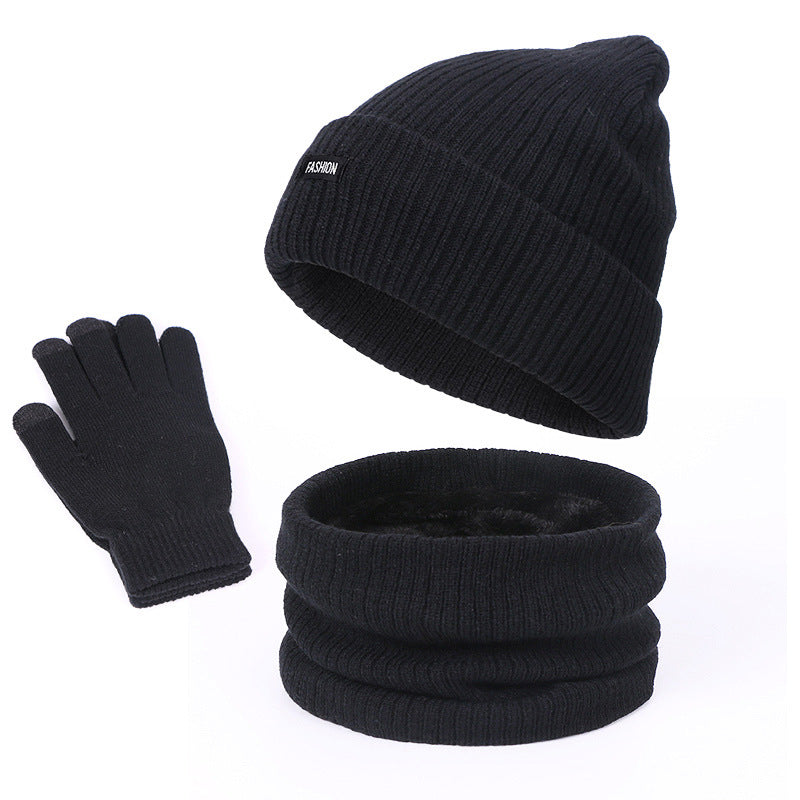Three-piece velvet warm wool hat scarf gloves