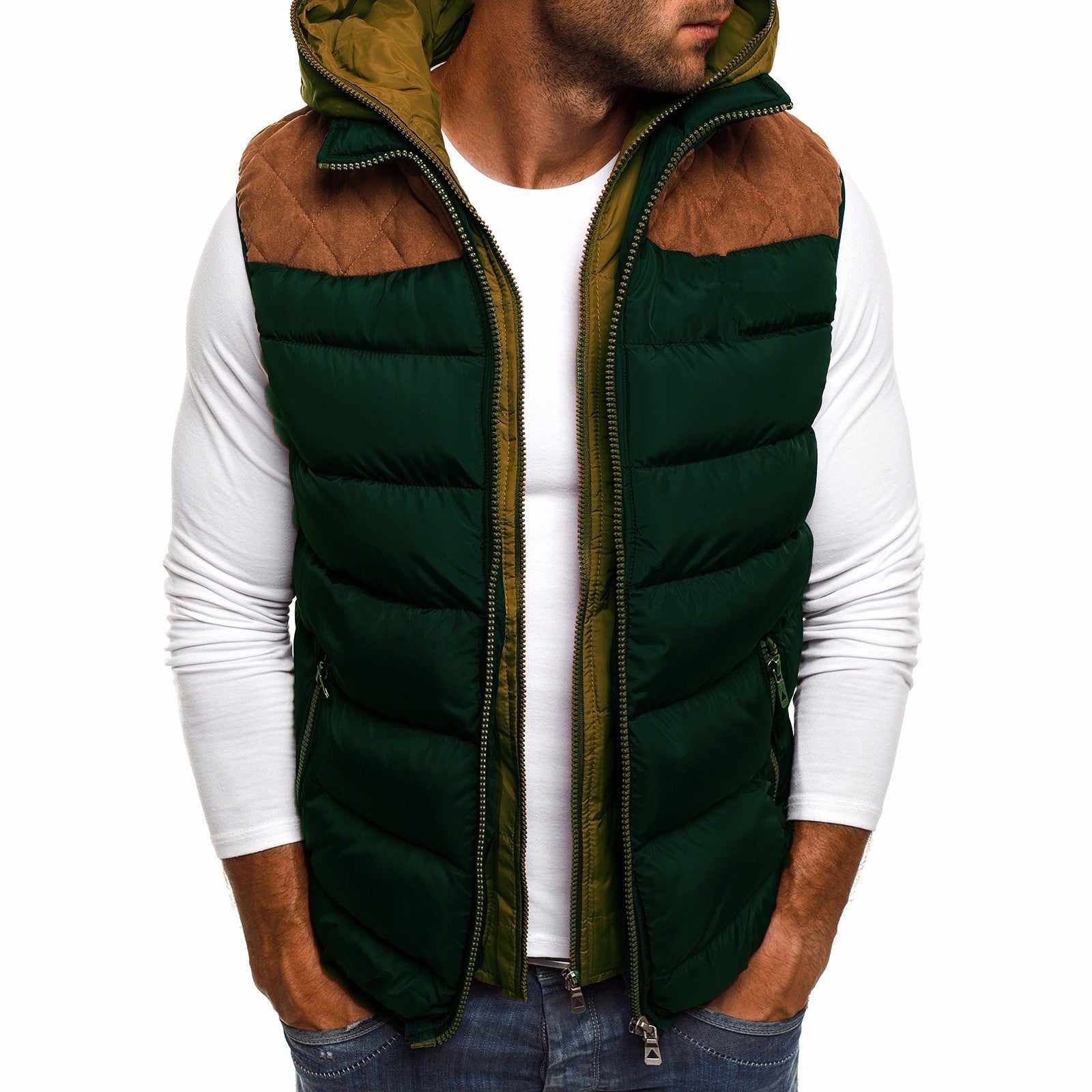 green Men's hooded cotton vest