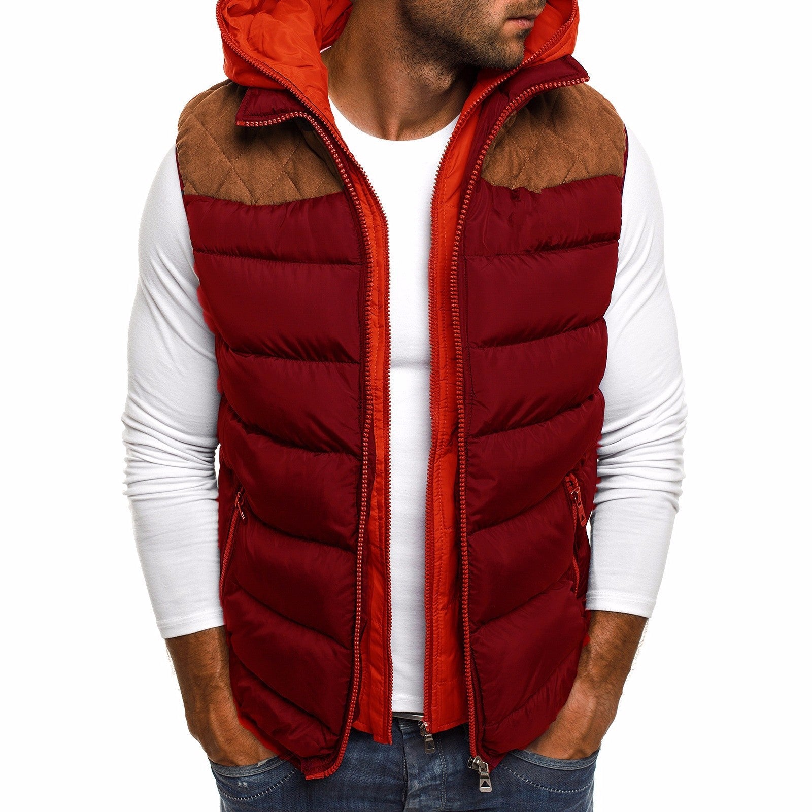 red Men's hooded cotton vest