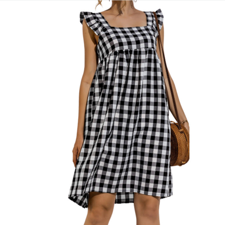 Loose Sleeveless Dress With Square Neck And Ruffle Sleeves