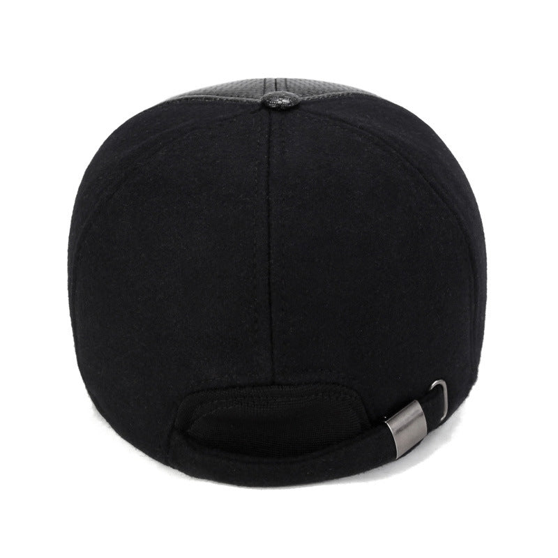 Men's  Hat Thickened Warm PU Leather Baseball Cap