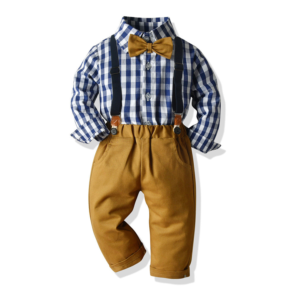 Two-piece long-sleeved shirt and overalls