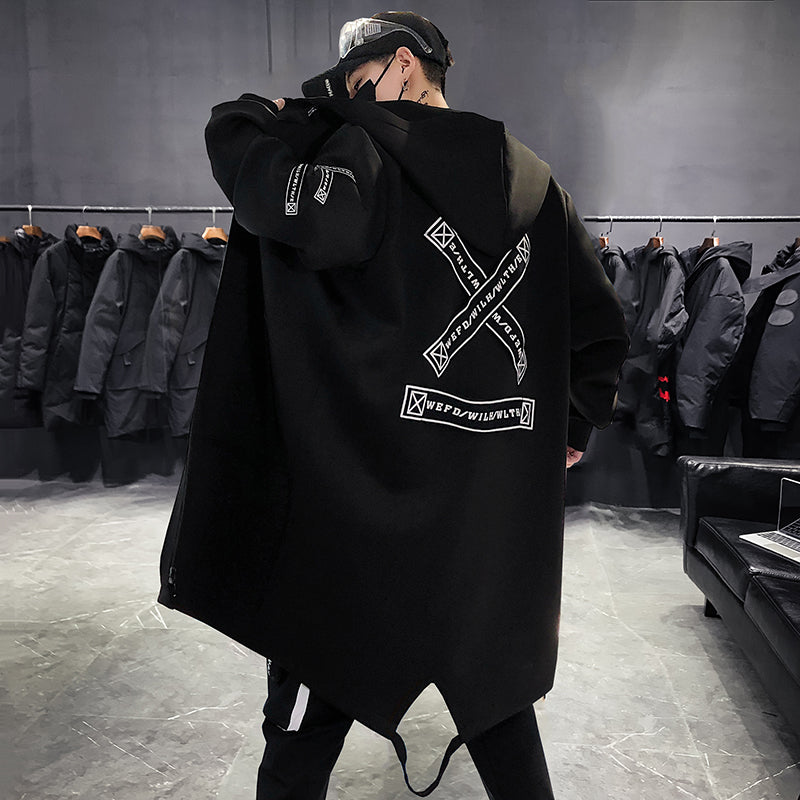 black mid-length velvet coat