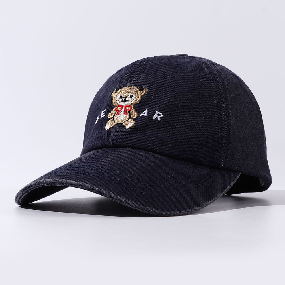 Retro Vintage Washed Denim Baseball Cap Hat Women Cartoon Teddy Bear Embroidery Dad Hats For Men