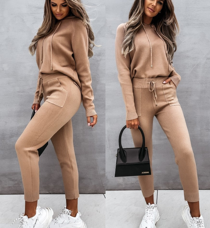 Autumn And Winter Solid Color Long-sleeved Hooded Suit
